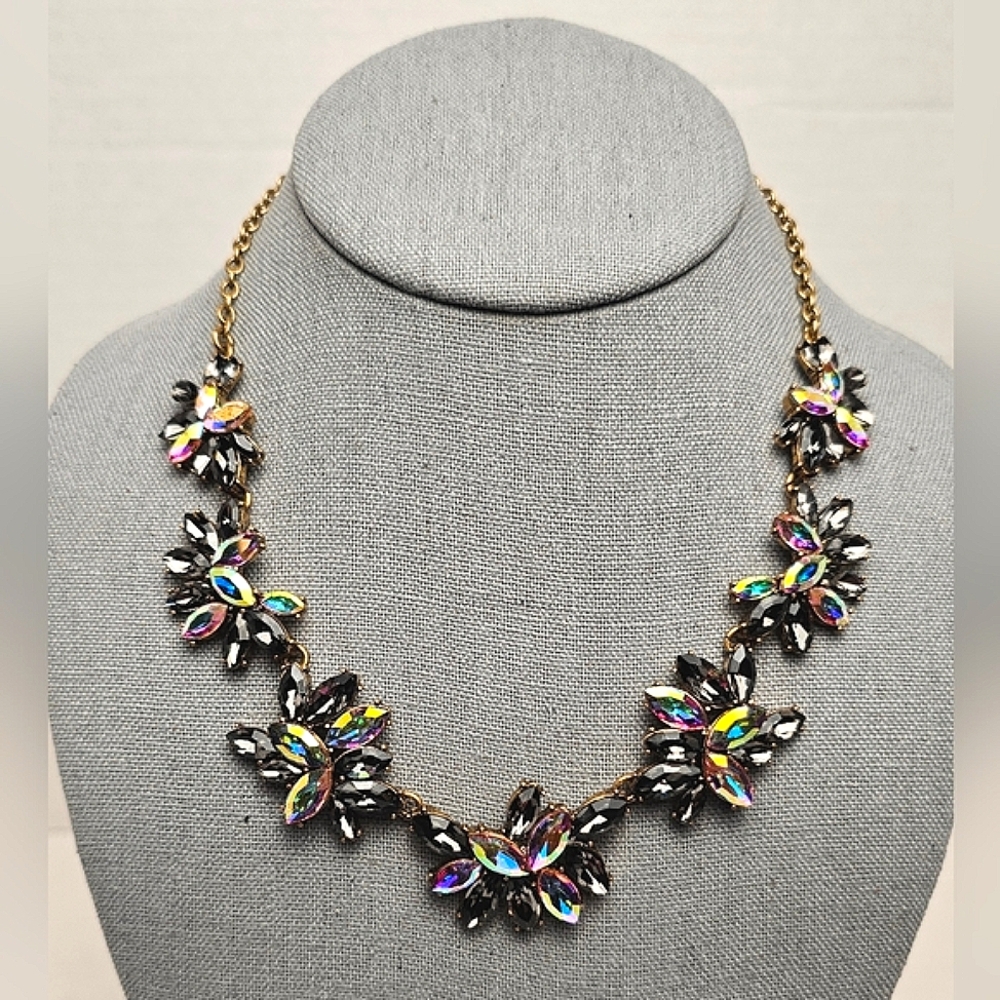 [J. CREW] Iridescent Smokey & Crystal Stones MultiTone Collar Statement Necklace